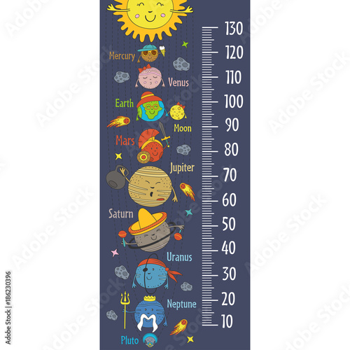 growth measure with cartoon funny solar system - vector illustration, eps