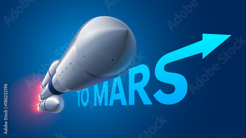 Heavy space rocket launch to Mars. Mission to Mars. The American space carrier. Falcon heavy vector illustration.