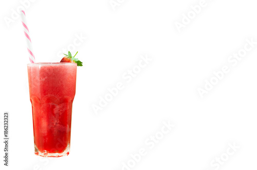 Strawberry juice smoothie in glass with fresh strawberry isolated on white background