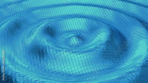 Blue rendered ripples on three dimensional surface.
Loop ready animation of changing wireframe form.