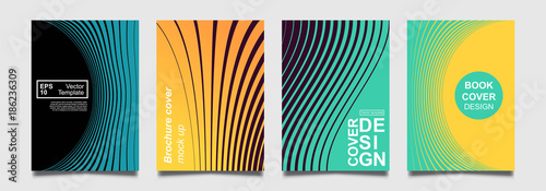 Minimalistic notebook cover design. Vector halftone lines for flyer, brochure, banner, placard. Future colorful Poster template. Modern minimalist pattern. Hipster geometric element for book mockup