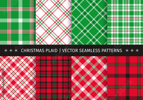 Set of christmas plaid and tartan seamless patterns. Vector backgrounds