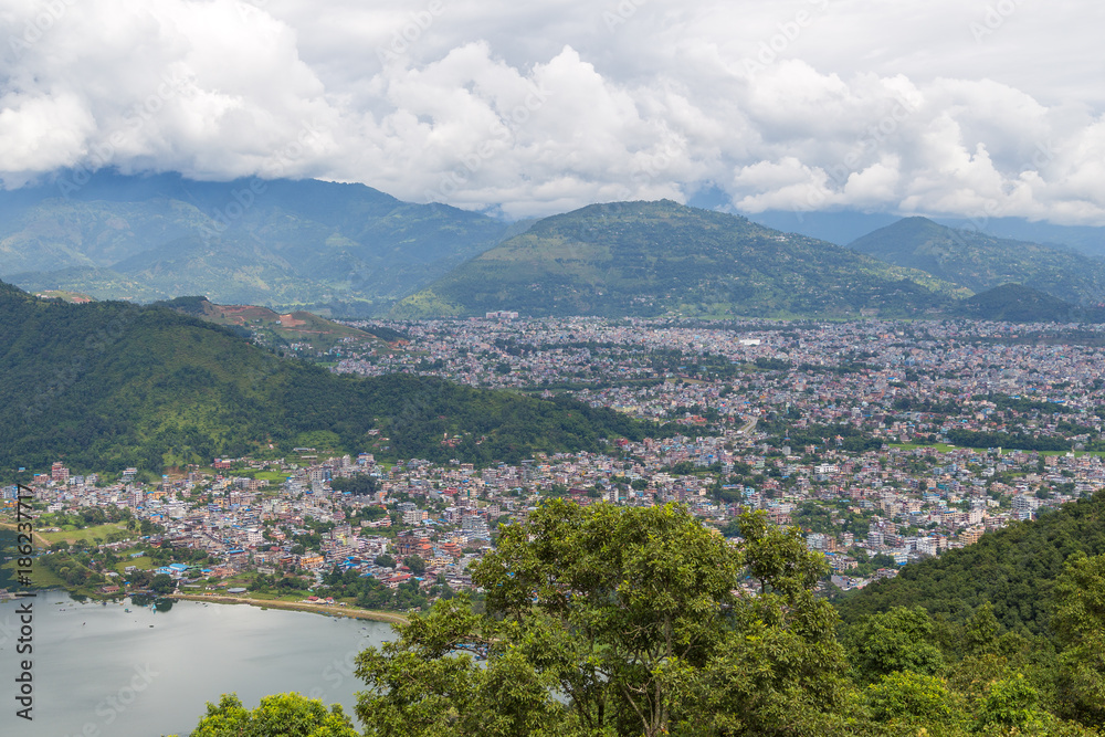 View of the Pokhara city and Phewa Lake, Nepal