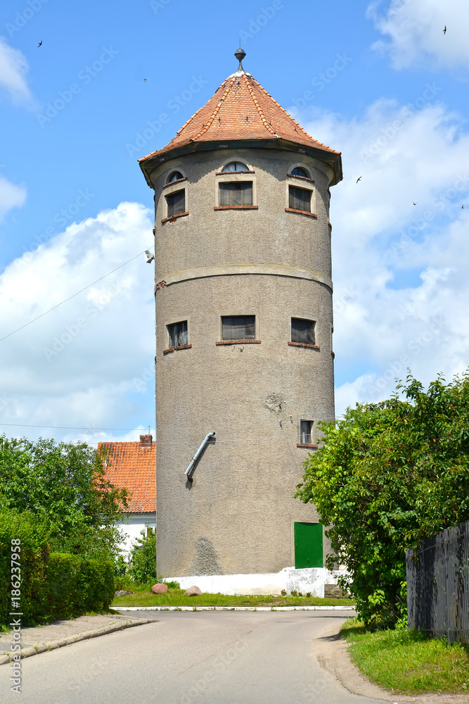Water tower on Karl Marx Street. Gvardeysk, Kaliningrad region