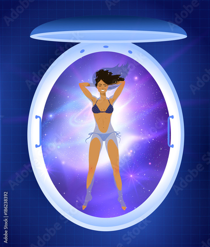 Young woman resting in floating tank