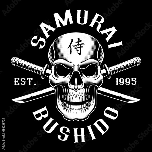 skull with katana (on dark background)