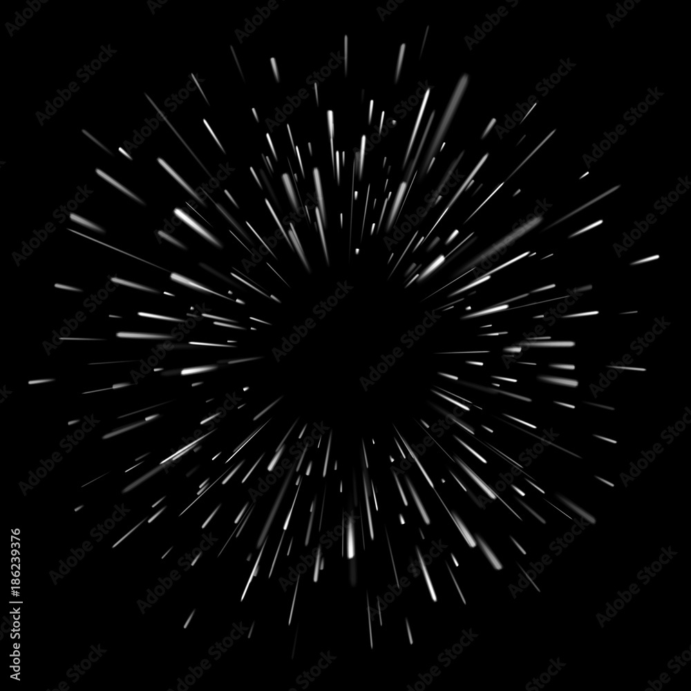 Vector stars burst frame on dark background. Sun burst rays for retro style design.Hyperspace bursting rays concept.