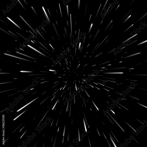 Vector abstract background with Star Warp or Hyperspace. Light of moving stars.