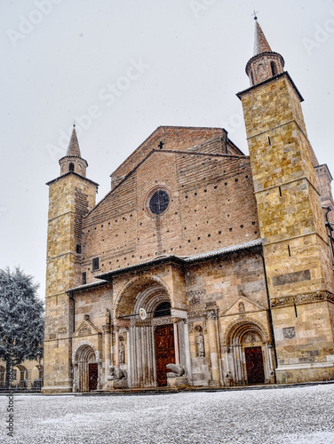 The Cathedral of Roman Catholic Diocese of Fidenza with snow in Italy. Hdr effects. photo