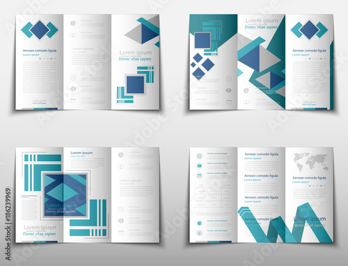 Leaflet cover presentation abstract geometric background, layout in A4 size Blue fold set technology annual report brochure flyer design template vector