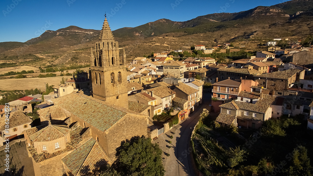 Sunrise at Loarre village in Huesca province, Spain