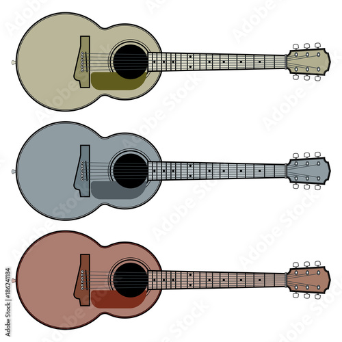 Guitar of different shades. Vector image of an acoustic guitar in pastel colors.
