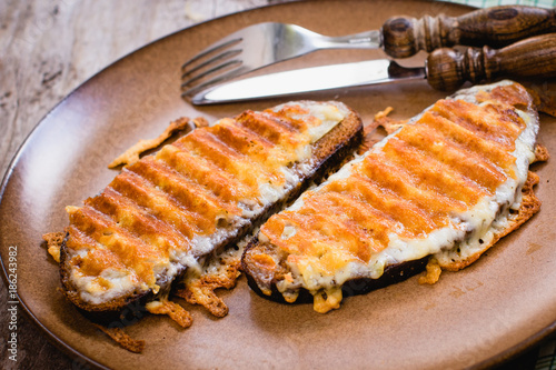 Photos Grilled cheese sandwich, welsh rarebit, selective focus