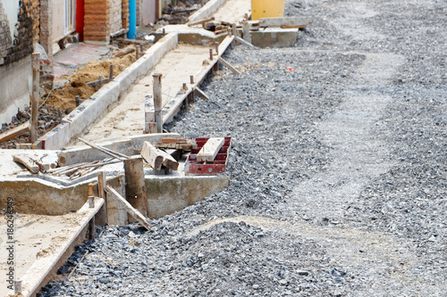 Road construction and sewer drainage, Seeing grit and sand are not finished. Close up photography,