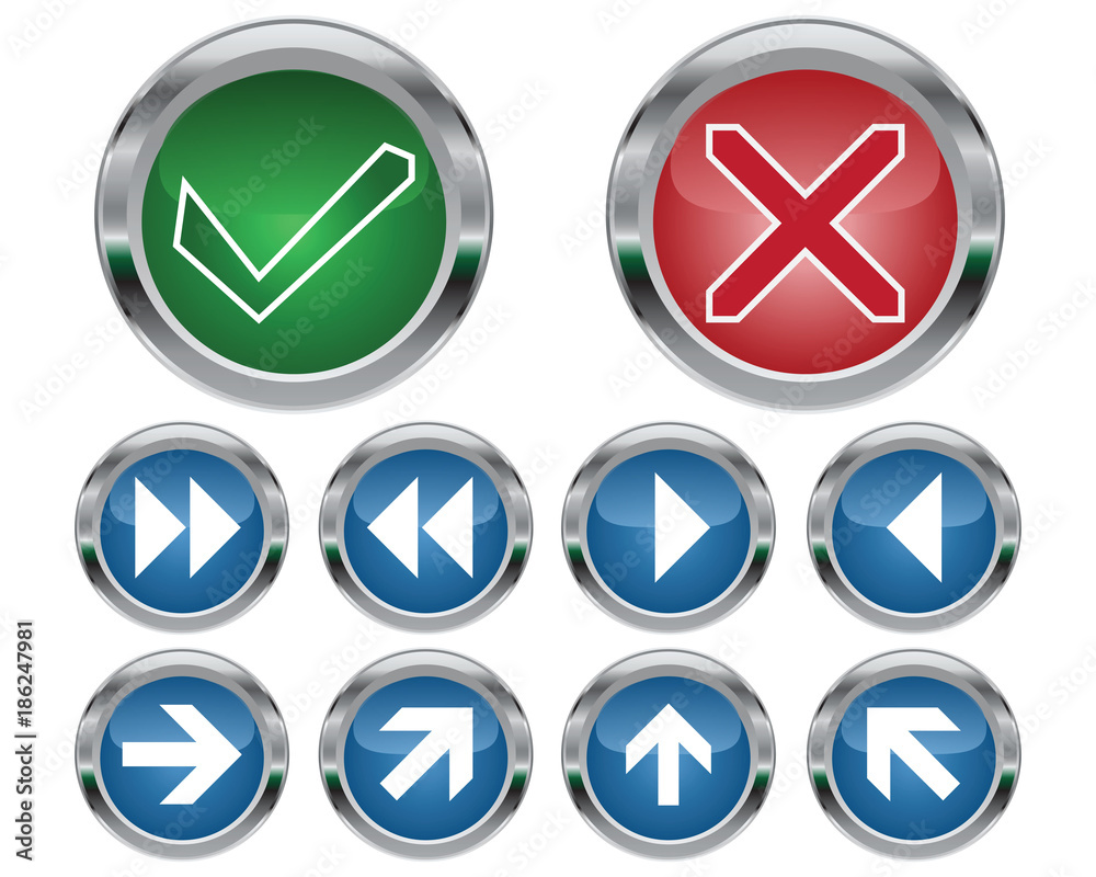 Check mark and navigation buttons on white background Check mark and navigation buttons on white background