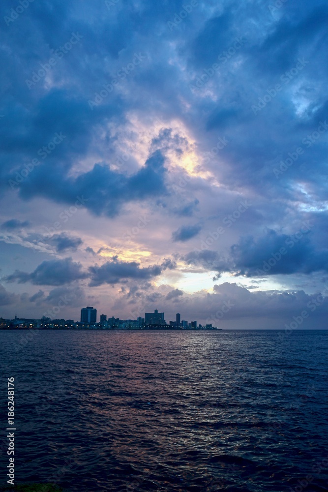 Havana sunset over the Caribbean Sea.