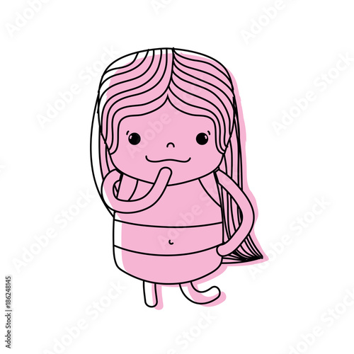 color girl wth long hair and thinking face