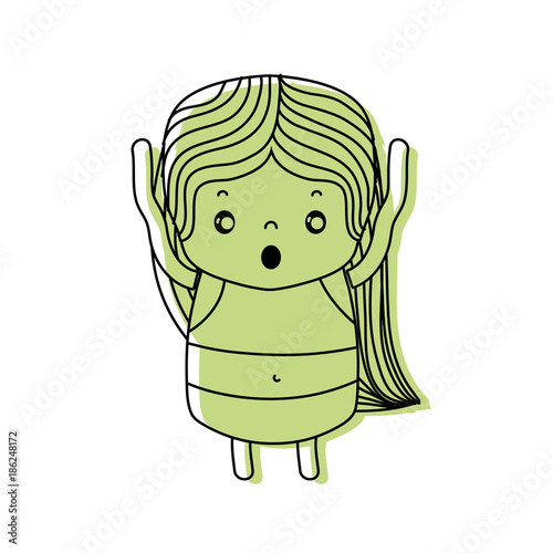 color girl wth long hair and scared face