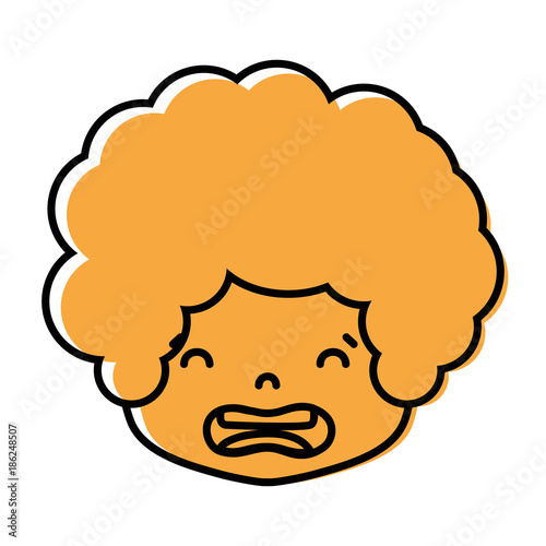 color boy head with curly hair and disgusted face