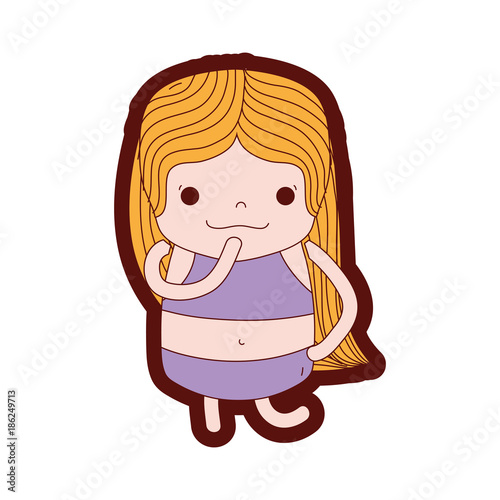 line color girl wth long hair and thinking face