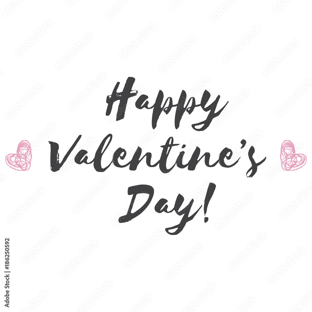 Romantic Valentines day love greeting card with pink hearts. Vector illustration - love day. Card for February 14. The inscription Happy Valentines Day. Be my valentine. Calligraphic inscription