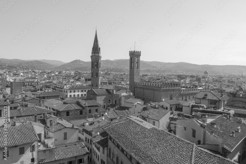 Florence from Palazzo Vecchio, Tuscany, Italy. Black and white effect.