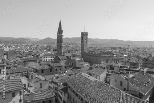 Florence from Palazzo Vecchio, Tuscany, Italy. Black and white effect.