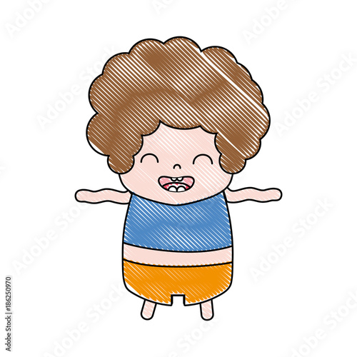 grated boy with curly hair and smile face