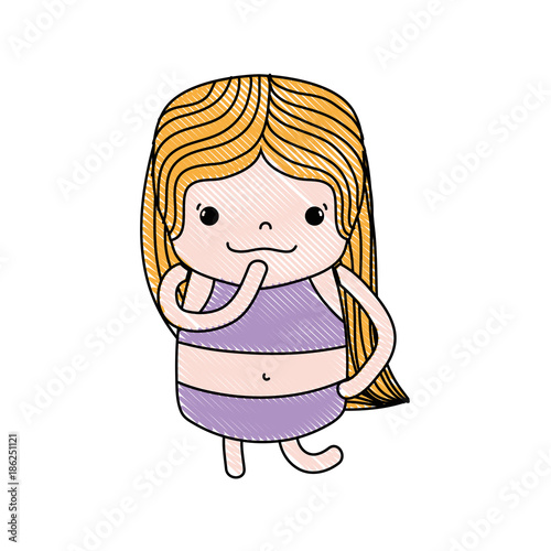 grated girl wth long hair and thinking face