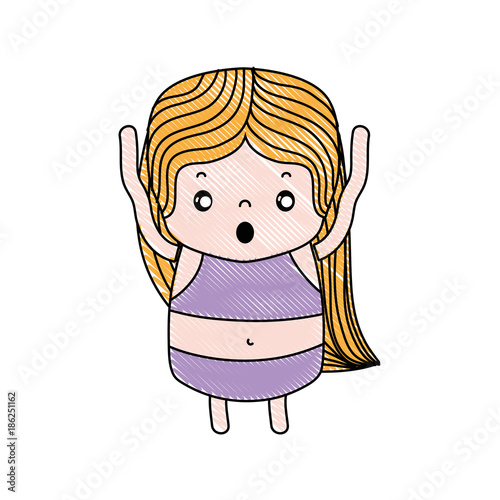 grated girl wth long hair and scared face