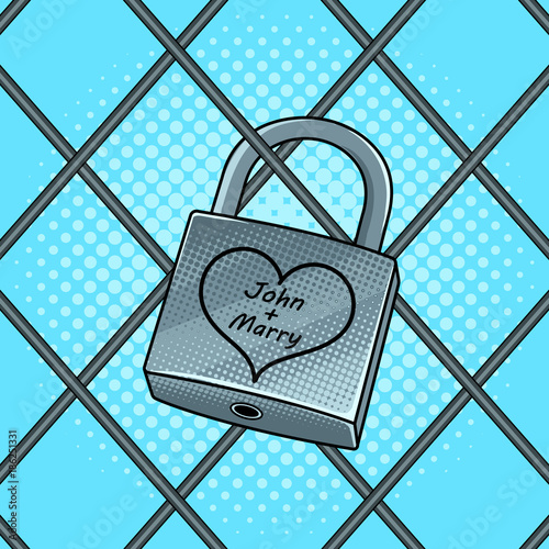 Padlock with heart pop art vector illustration