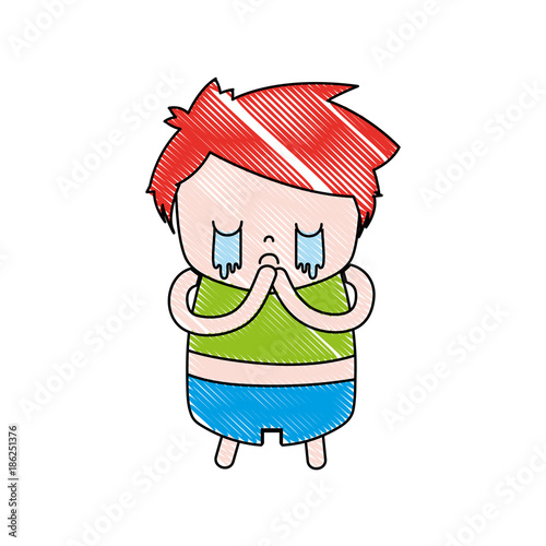 grated boy with hairstyle design and crying face