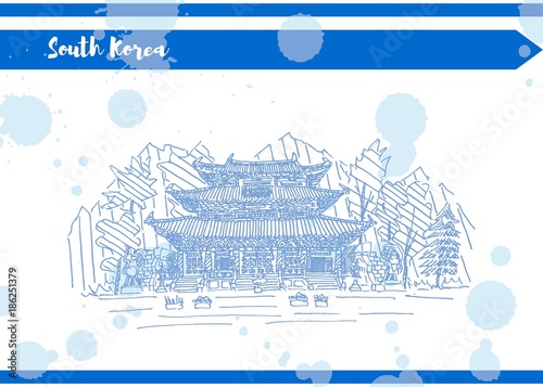 South Korea postcard with blue blots in sketch style vector photo