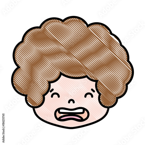 grated boy head with curly hair and disgusted face