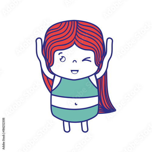 colorful girl wth long hair and funny face