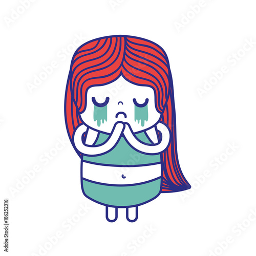 colorful girl wth long hair and crying face