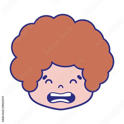 colorful boy head with curly hair and disgusted face