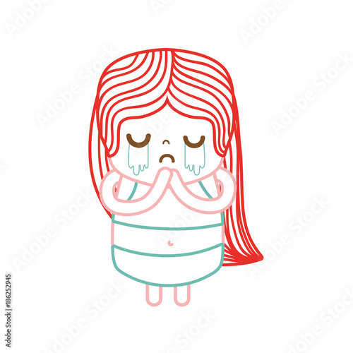 color line girl wth long hair and crying face