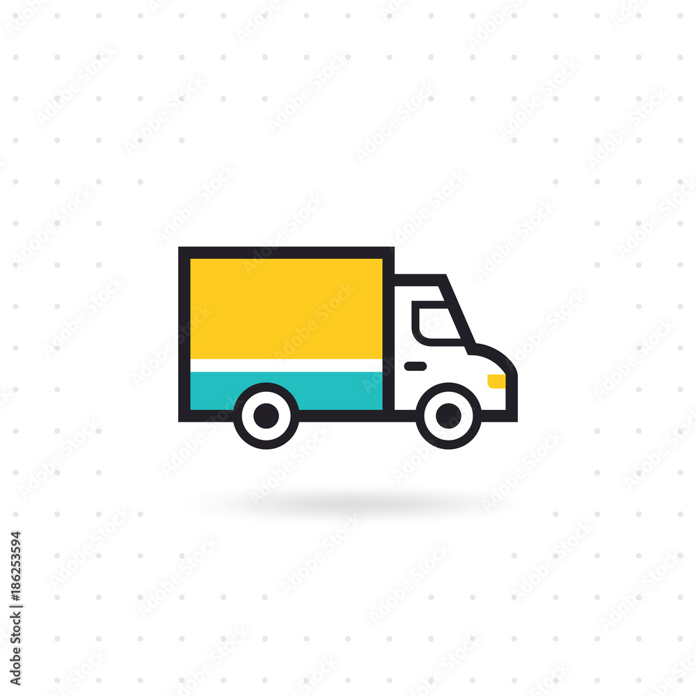 Delivery truck icon. Shipping delivery truck icon for apps and websites. Vector delivery truck icon on white background. Colored flat line vector illustration Delivery truck icon. Shipping delivery truck icon for apps and websites. Vector delivery truck icon on white background. Colored flat line vector illustration