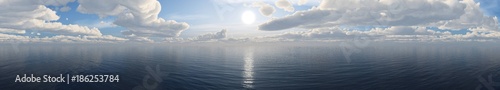panorama of the sea sunset.  the sun over the water under the sky with clouds. banner.  