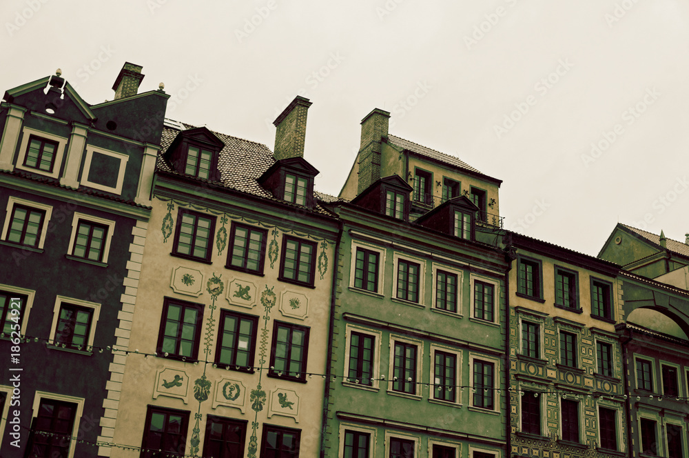 Warsaw old tenement houses in the city center (old,vintage style)