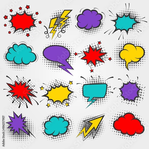 Pop art comic bubbles. Vector cartoon speech banner elements or comic text frames photo