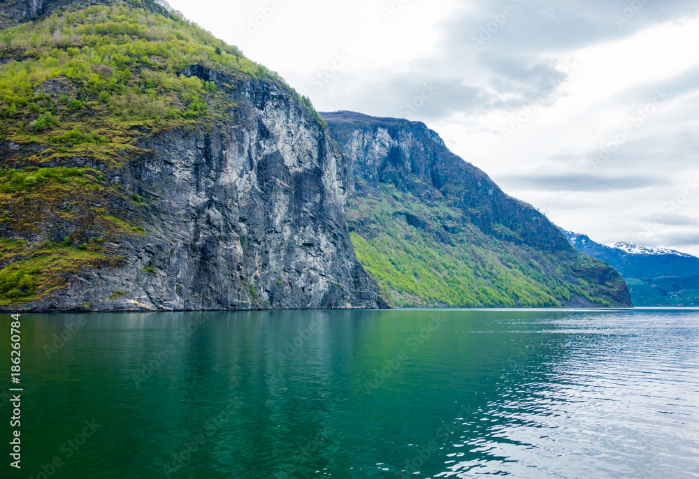 Cliffs and mountains of Sognefjord, Norway.
