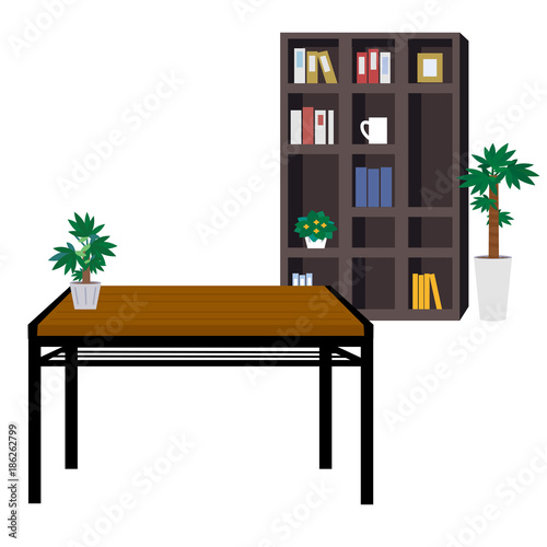 本棚　机　イラスト
