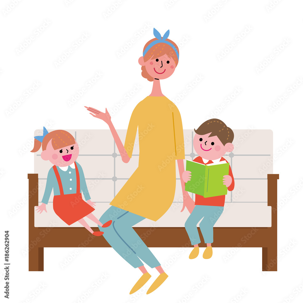 ソファに座る 親子 イラスト Stock Vector Adobe Stock