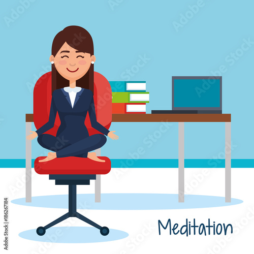 business people meditation lifestyle in workplace