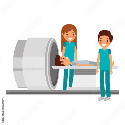 tomography scanner machine with patient and doctor vector illustration