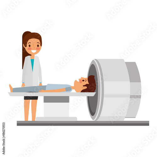 tomography scanner machine with patient and doctor vector illustration