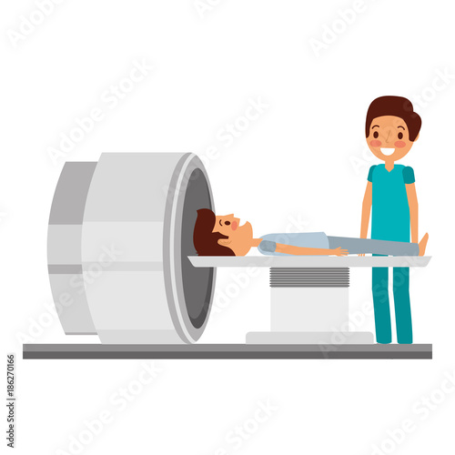 tomography scanner machine with patient and doctor vector illustration