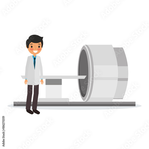 tomography scanner machine with medical professional vector illustration